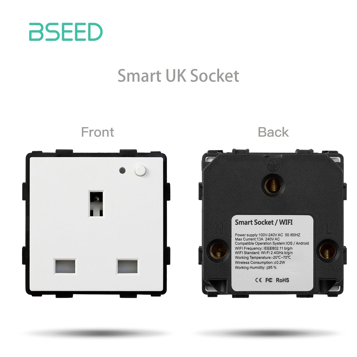 Bseed EU UK Russia Standard Plastic Socket Toggle Switch Function Key DIY Home Improvement Wall Plates & Covers Bseedswitch White WiFi UK Socket Function Key 