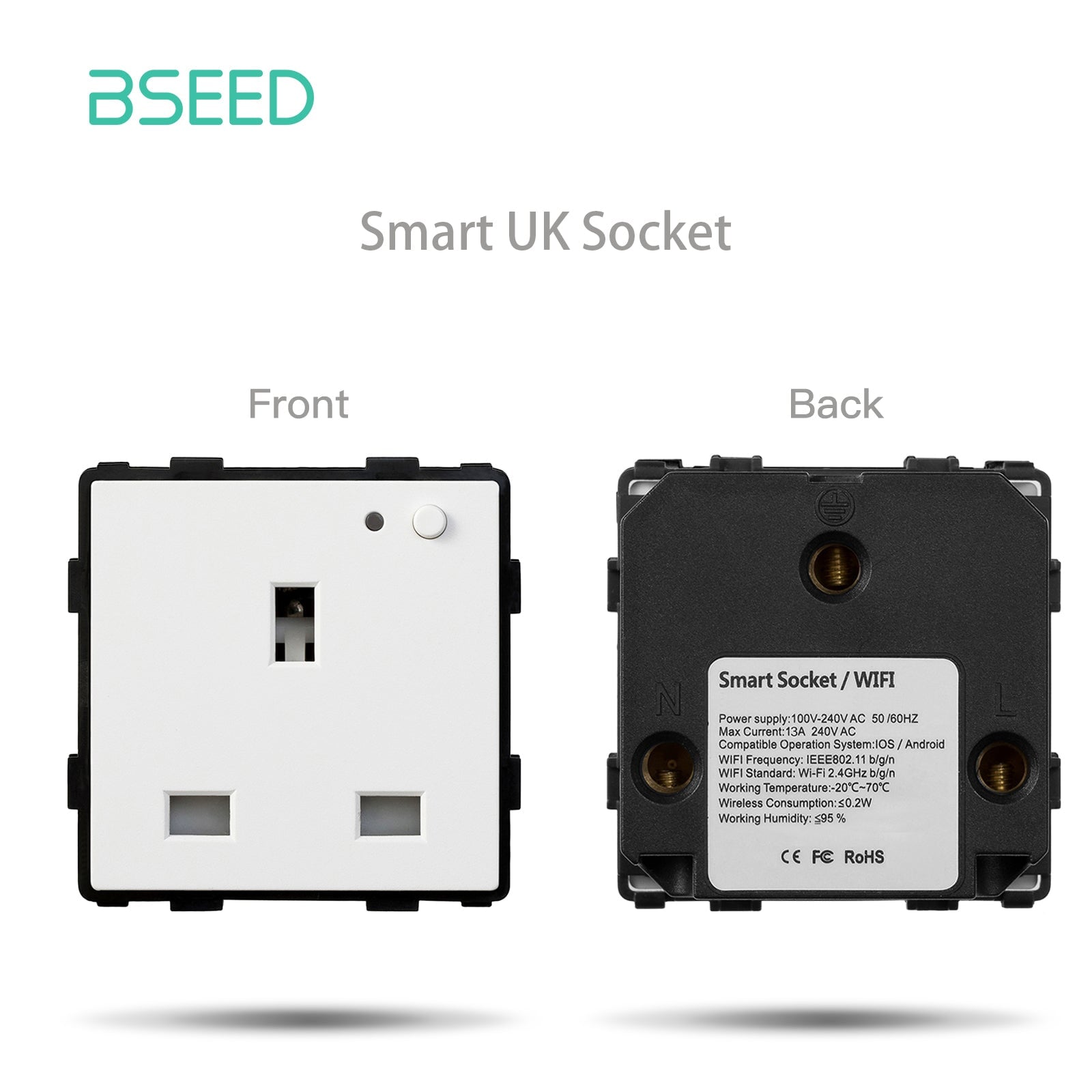 Bseed EU UK Russia Standard Plastic Socket Toggle Switch Function Key DIY Home Improvement Wall Plates & Covers Bseedswitch White WiFi UK Socket Function Key 