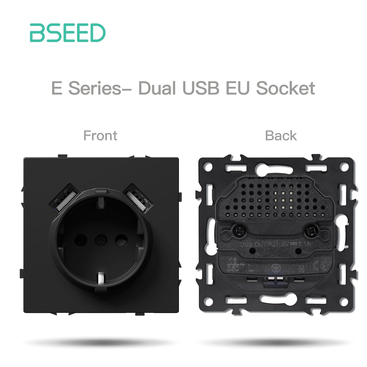 Grand Series DIY Part Customized free combinations Plastic Panels Black Color Power Outlets & Sockets Bseedswitch EU Socket with 10W Double USB Port 