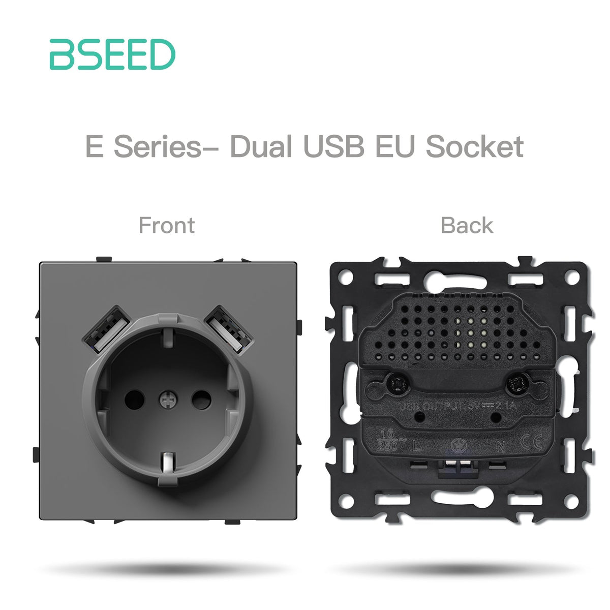 Grand Series DIY Part Customized free combinations Plastic Panels Grey Color Power Outlets & Sockets Bseedswitch EU Socket with 10W Double USB Port 