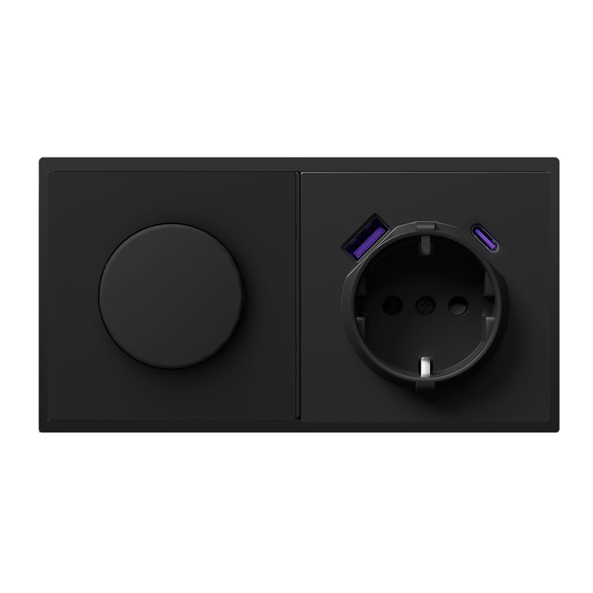 Variateur rotatif Grand Series avec technologie de serrage, variateur 500W, interrupteur Bseed noir, variateur avec prise européenne et port USB-C 20W 