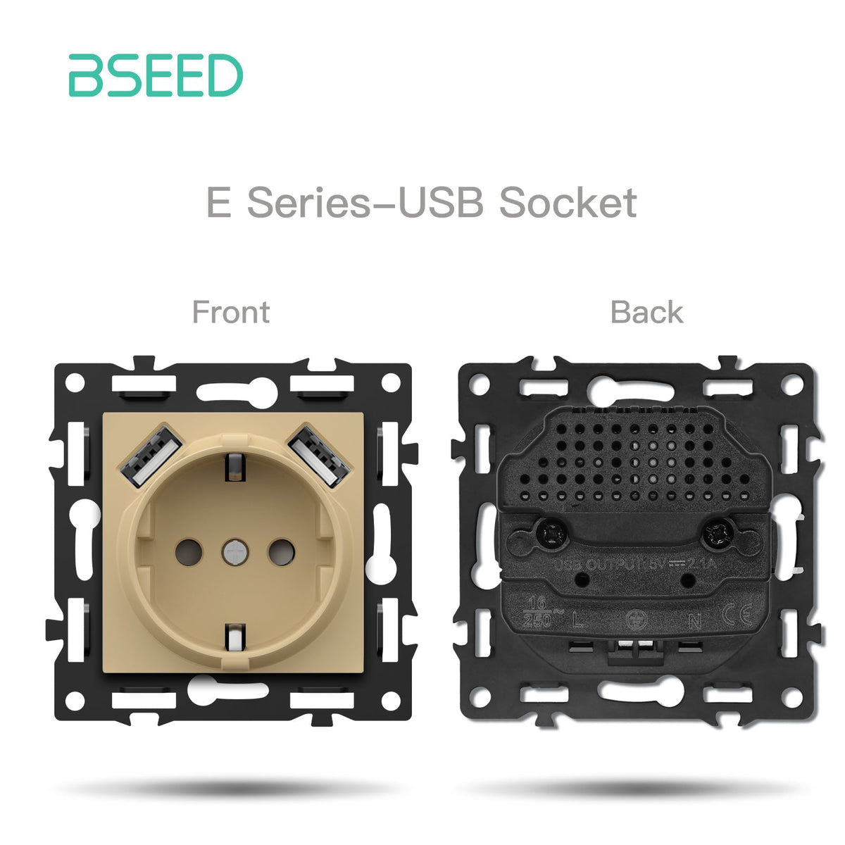 BSEED DIY Part Customized Free Combinations Mechanical Light Switch Wall Socket Insert Gold Color Light Switches Bseedswitch EU Socket with 10W 2 USB Port 