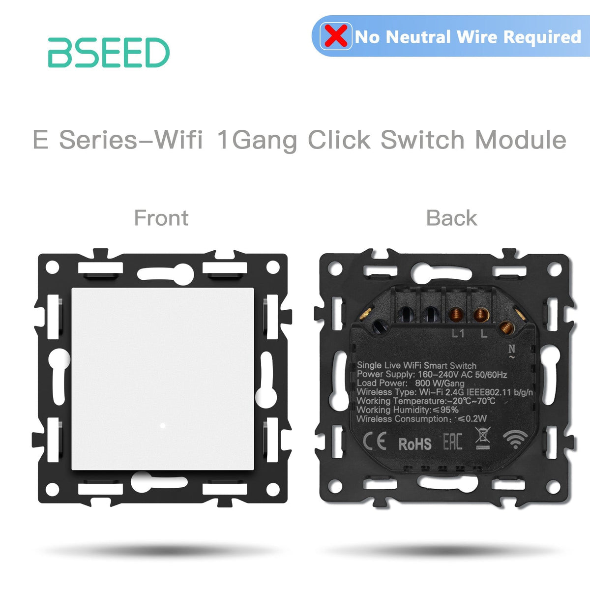 Click Series DIY Part Customized Free Combinations Smart Wifi Switch Socket Insert White Color Crystal Glass Panel Light Switches Bseedswitch Wifi 1 Gang Switch Without Neutral Line 