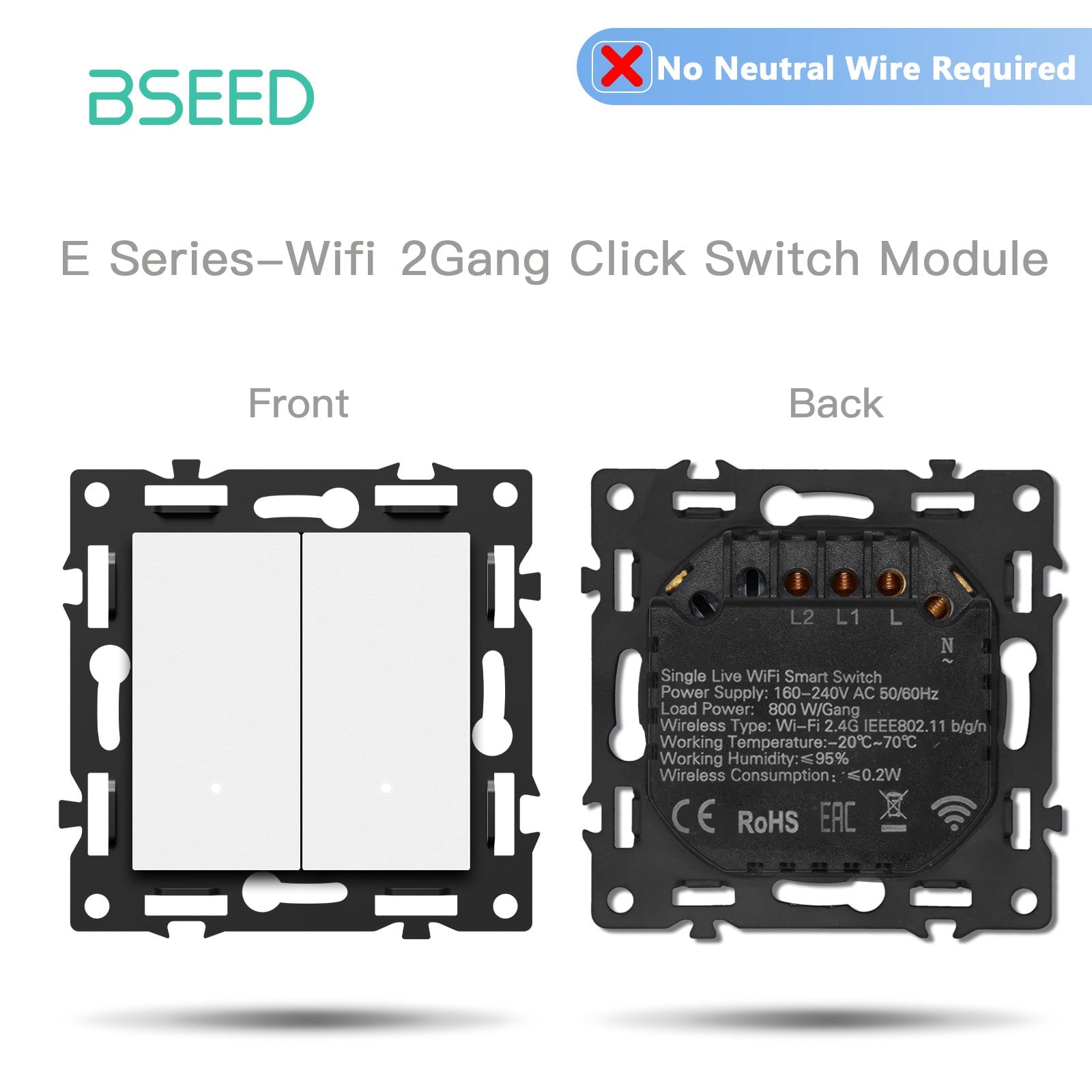 BSEED DIY Part Customized Free Combinations Mechanical Switch Socket Insert White Color Crystal Glass Panel Light Switches Bseedswitch Wifi 2 Gnag switch No Neutral 