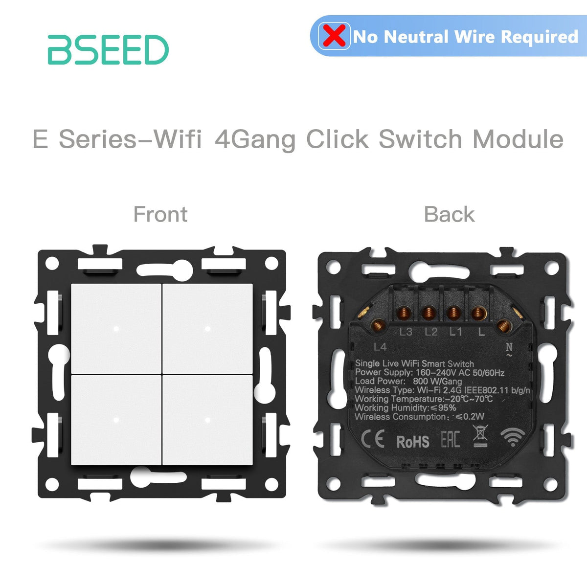 BSEED DIY Part Customized Free Combinations Mechanical Switch Socket Insert White Color Crystal Glass Panel Light Switches Bseedswitch Wifi 4 Gnag switch No Neutral 