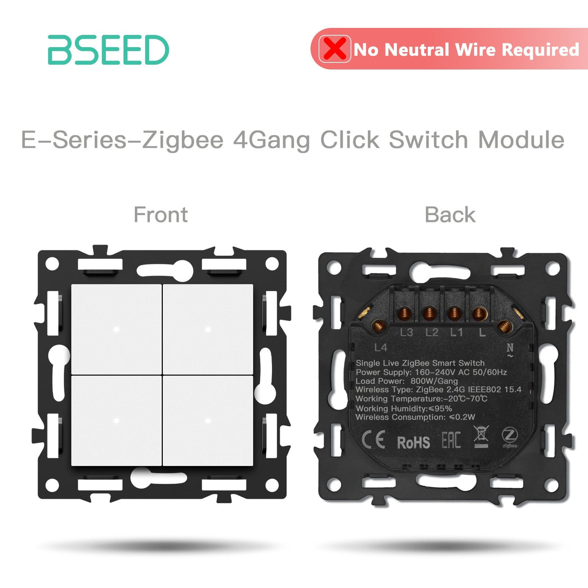 BSEED DIY Part Customized Free Combinations Mechanical Switch Socket Insert White Color Crystal Glass Panel Light Switches Bseedswitch Zigbee 4 Gnag switch No Neutral 