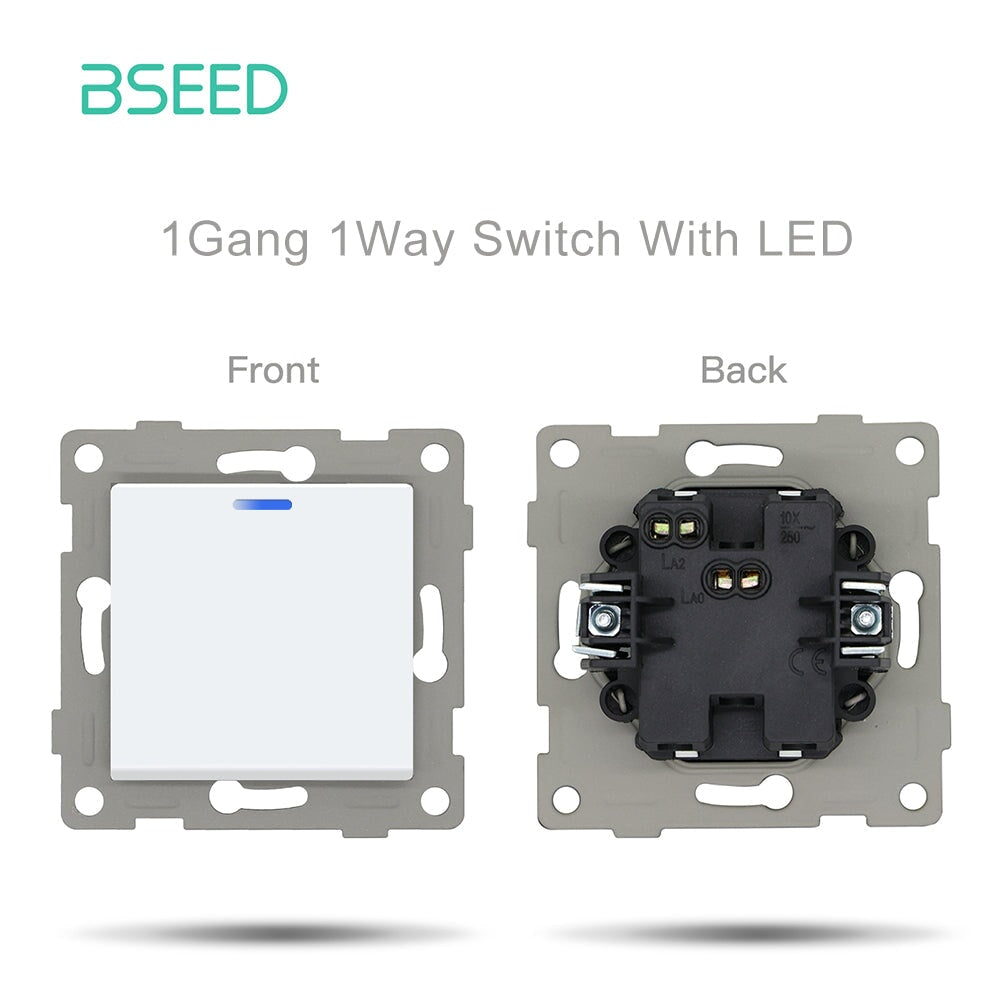 Bseed 1/2 Gang 1/2 Way Button Light Switch Function Key with claws with LED Light Switches Bseedswitch White 1Gang 1Way