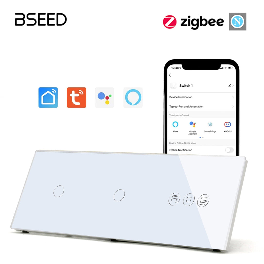 BSEED Zigbee 1/2/3 Gang Light Switches with Roller Shutter Switch Light Switches Bseedswitch White 1 Gang+1Gang+Shutter 