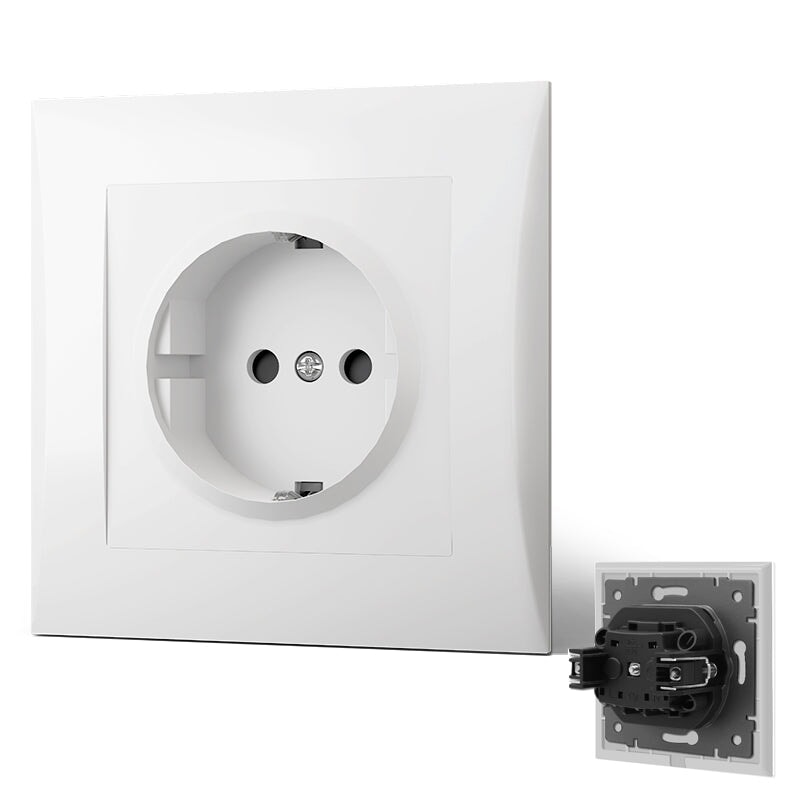 BSEED EU Wall Sockets with clamping technology PC panel Power Outlets & Sockets Bseedswitch White Signle 