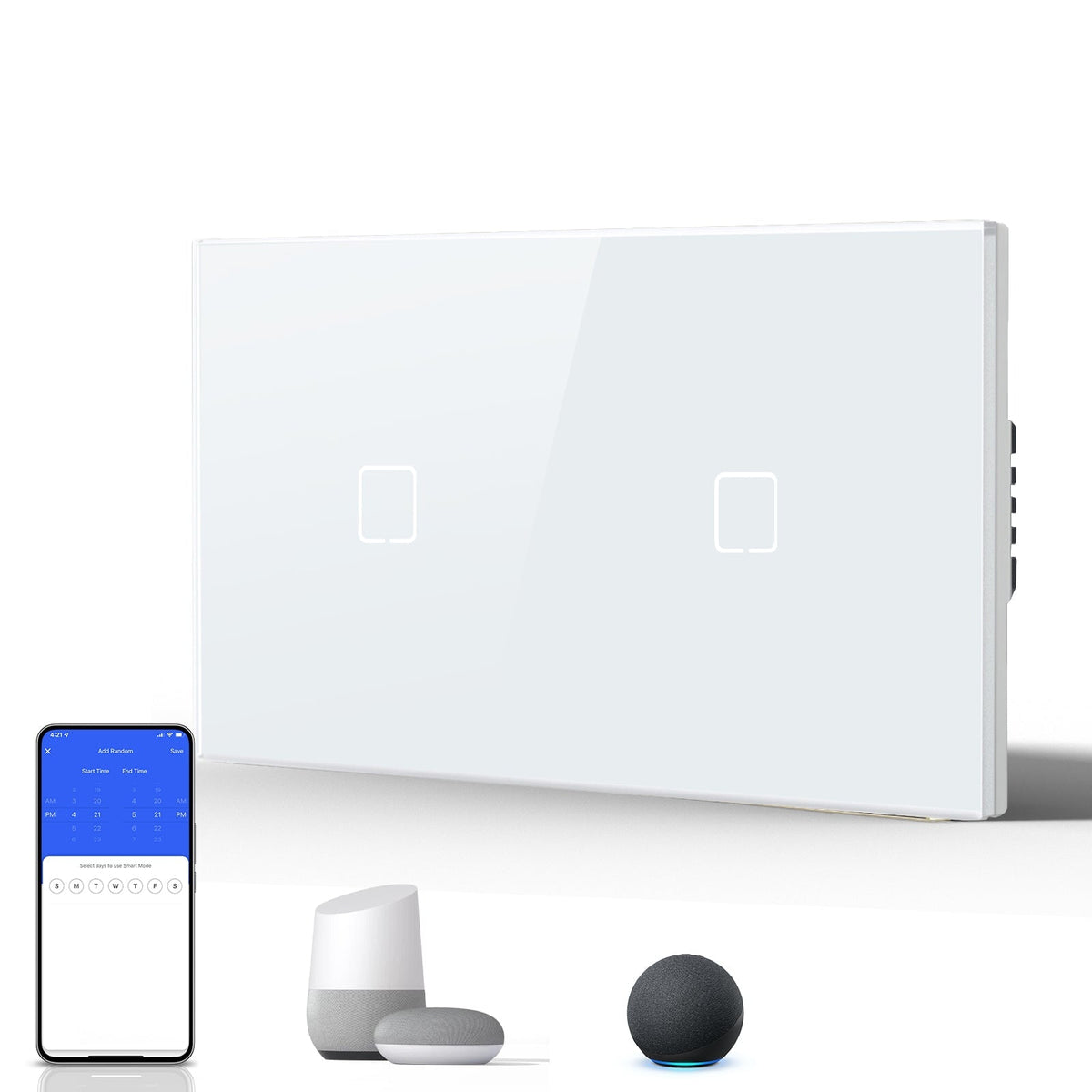 Echo Serie Smart Wifi Light Switch (With Neutral) Glass Panel Light Switches Bseedswitch White 1 Gang 157mm