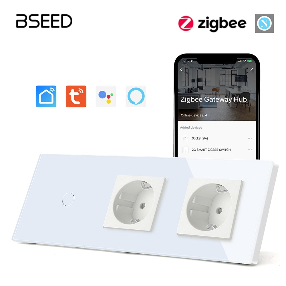 Bseed Zigbee 1/2/3 Gang Light Switches With Double Not Smart EU Standard Wall Sockets Light Switches Bseedswitch White 1Gang 