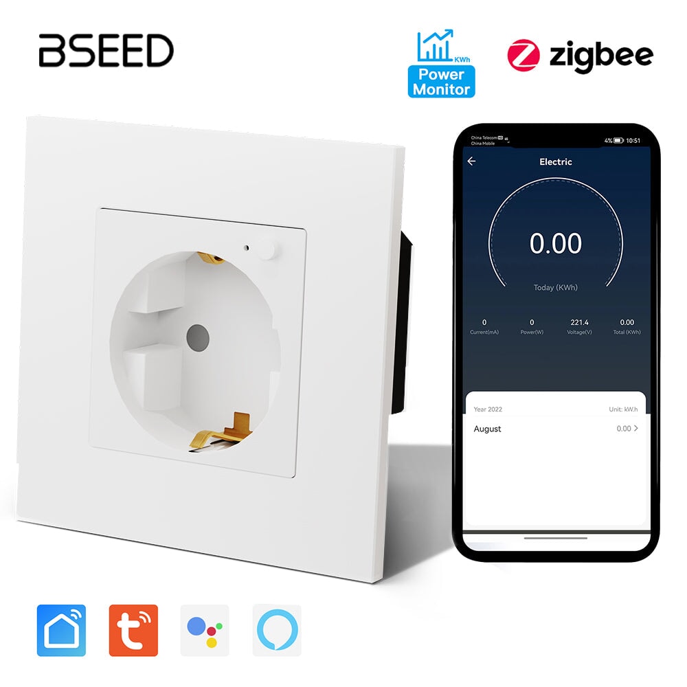 BSEED ZigBee EU Wall Sockets With Energy Monitoring PC Panel with Kids Protection Wall Plates & Covers Bseedswitch 