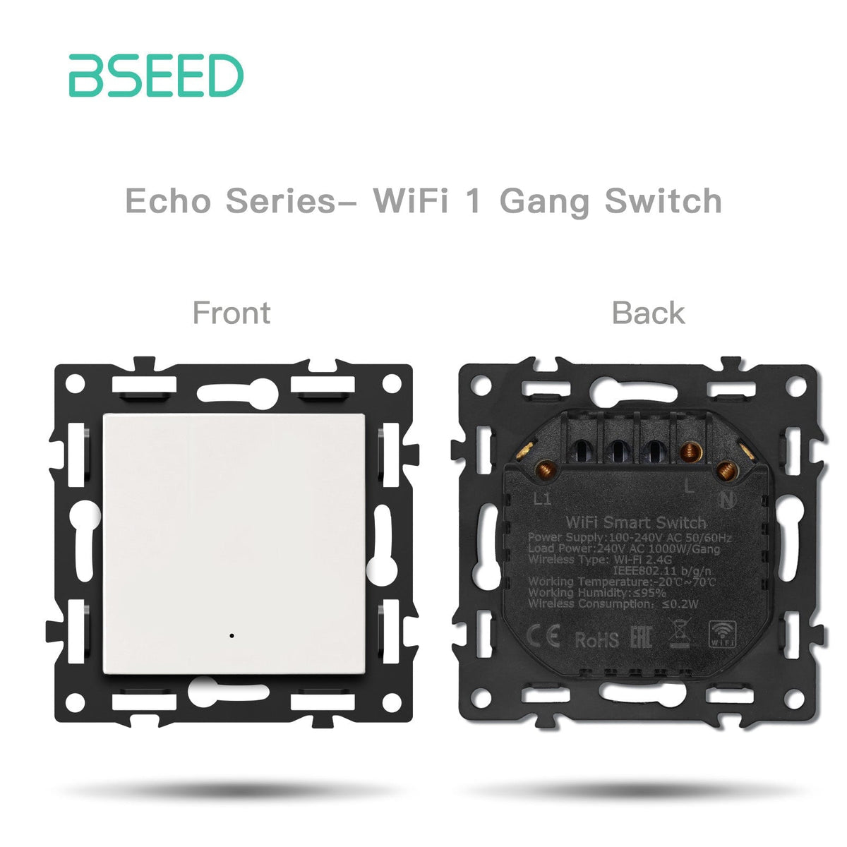 BSEED DIY Part Customized Free Combinations Mechanical Switch Socket Insert White Color Crystal Glass Panel Light Switches Bseedswitch Wifi 1 Gang switch with Neutral 