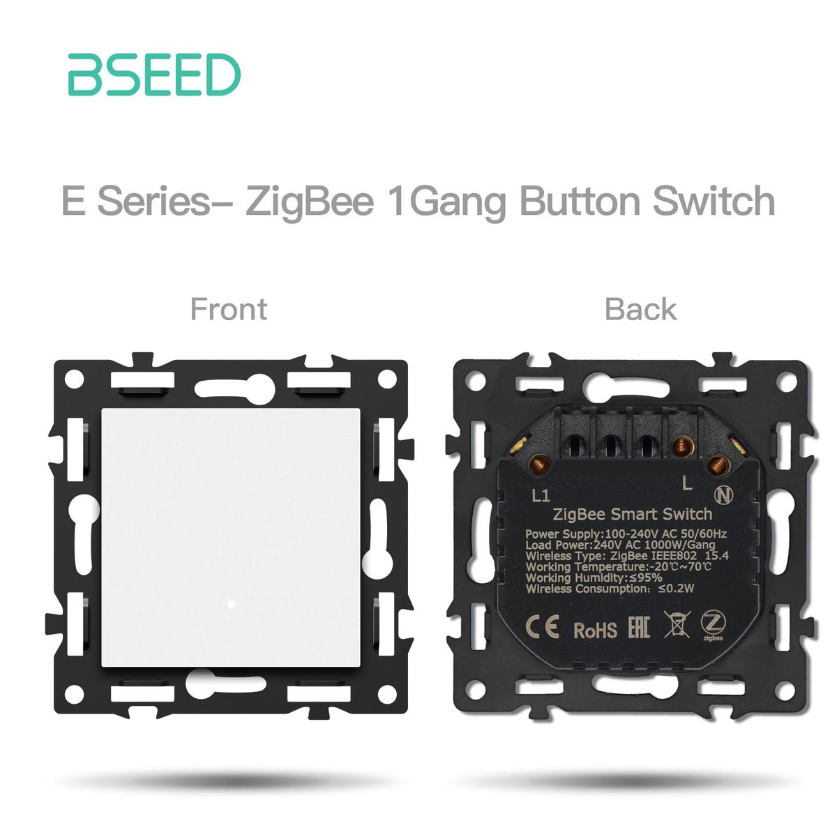 BSEED DIY Part Customized Free Combinations Mechanical Switch Socket Insert White Color Crystal Glass Panel Light Switches Bseedswitch Zigbee 1 Gnag switch with Neutral 