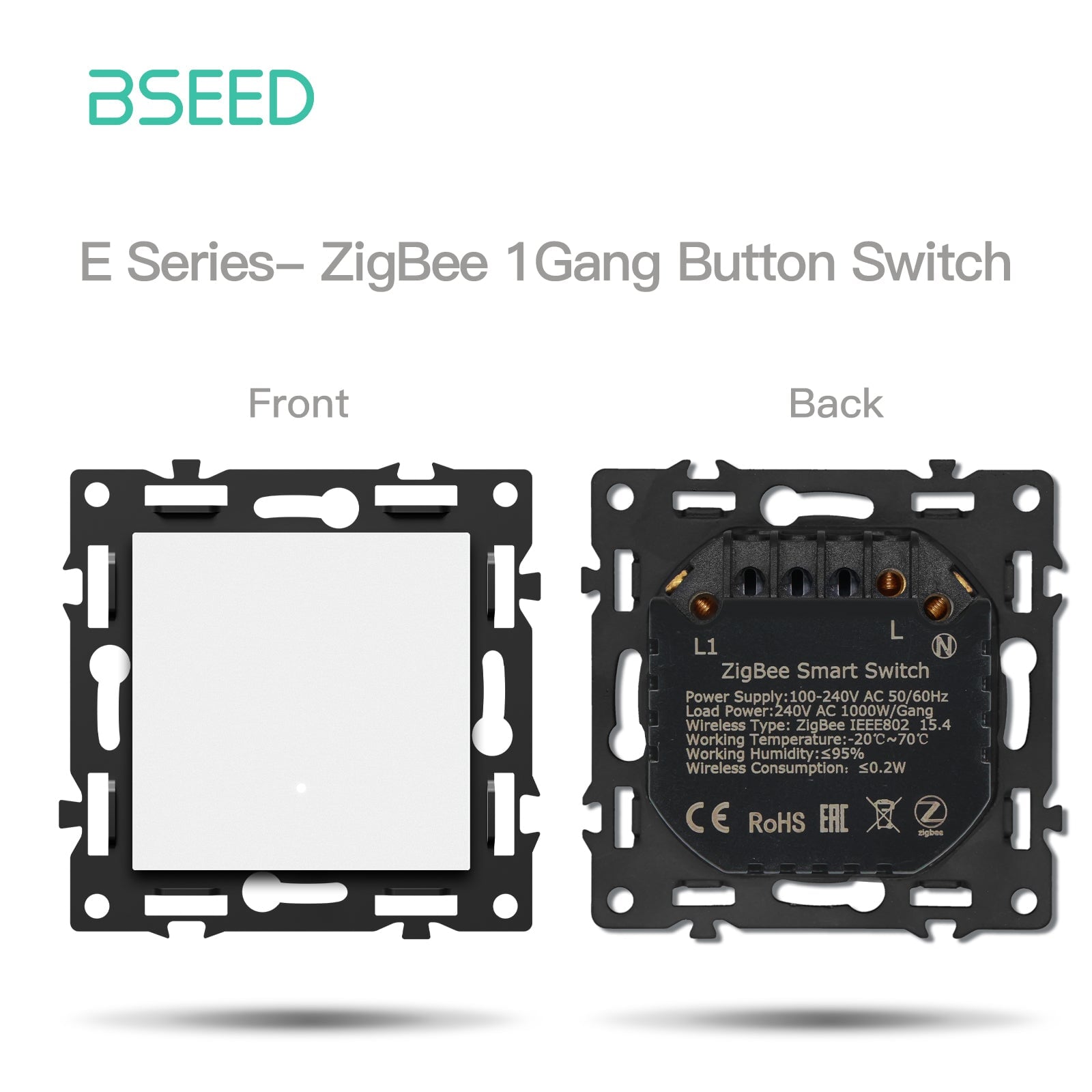 BSEED DIY Part Customized Free Combinations Mechanical Switch Socket Insert White Color Crystal Glass Panel Light Switches Bseedswitch Zigbee 1 Gnag switch with Neutral 