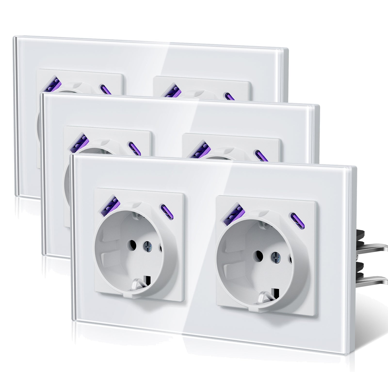 BSEED 20W EU sockets with Fast Charge Type-C USB with Claw technology Power Outlets & Sockets Bseedswitch White Double 3 PCS/ PACK