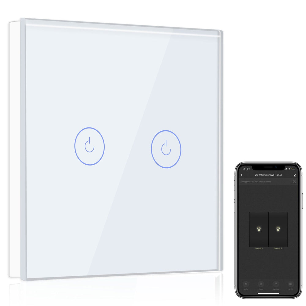 Bseed Smart Wifi Light Switch 2 Gang (With Neutral) Wall Plates & Covers Bseedswitch White 1Pcs/Pack 