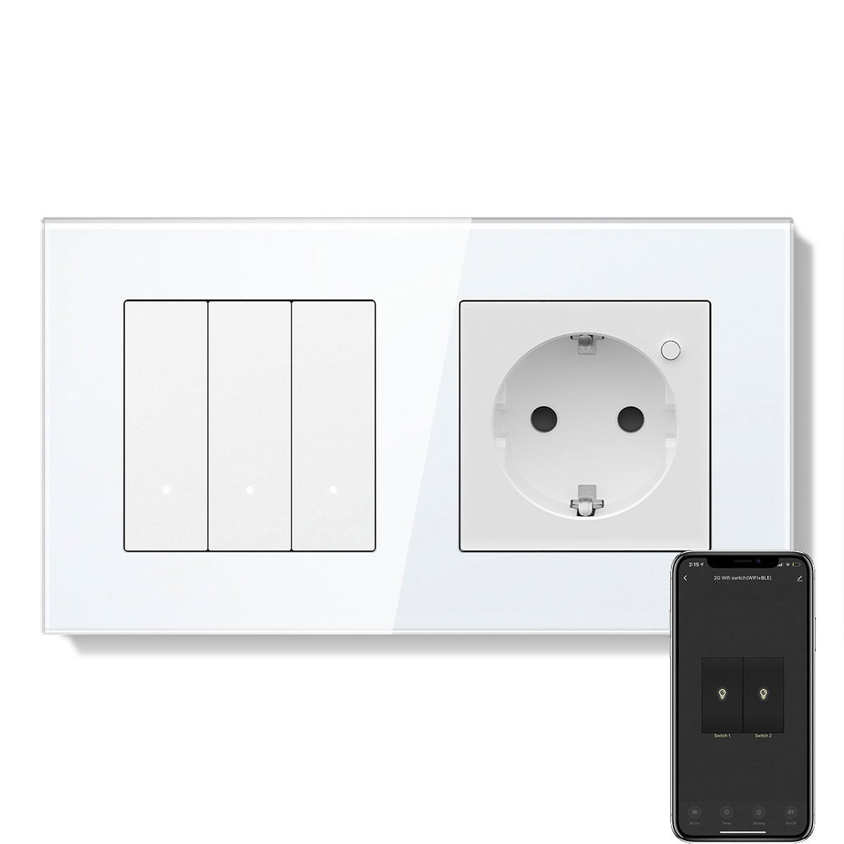 Echo Series Smart Wifi Light Switch With Smart Wifi EU Single Socket 157mm Neutral Line Required Power Outlets & Sockets Bseedswitch White 3 Gang 