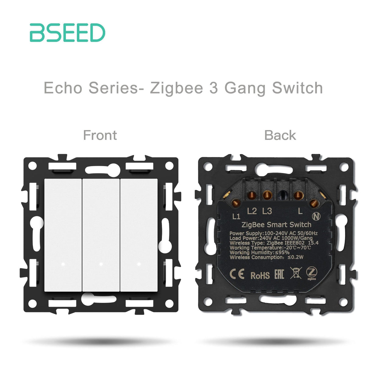 Interruttore Smart Zigbee serie Click, componente fai-da-te per presa, combinazioni personalizzabili, pannello in vetro cristallo bianco, interruttore Zigbee 3 Gang Bseed, richiede filo neutro 