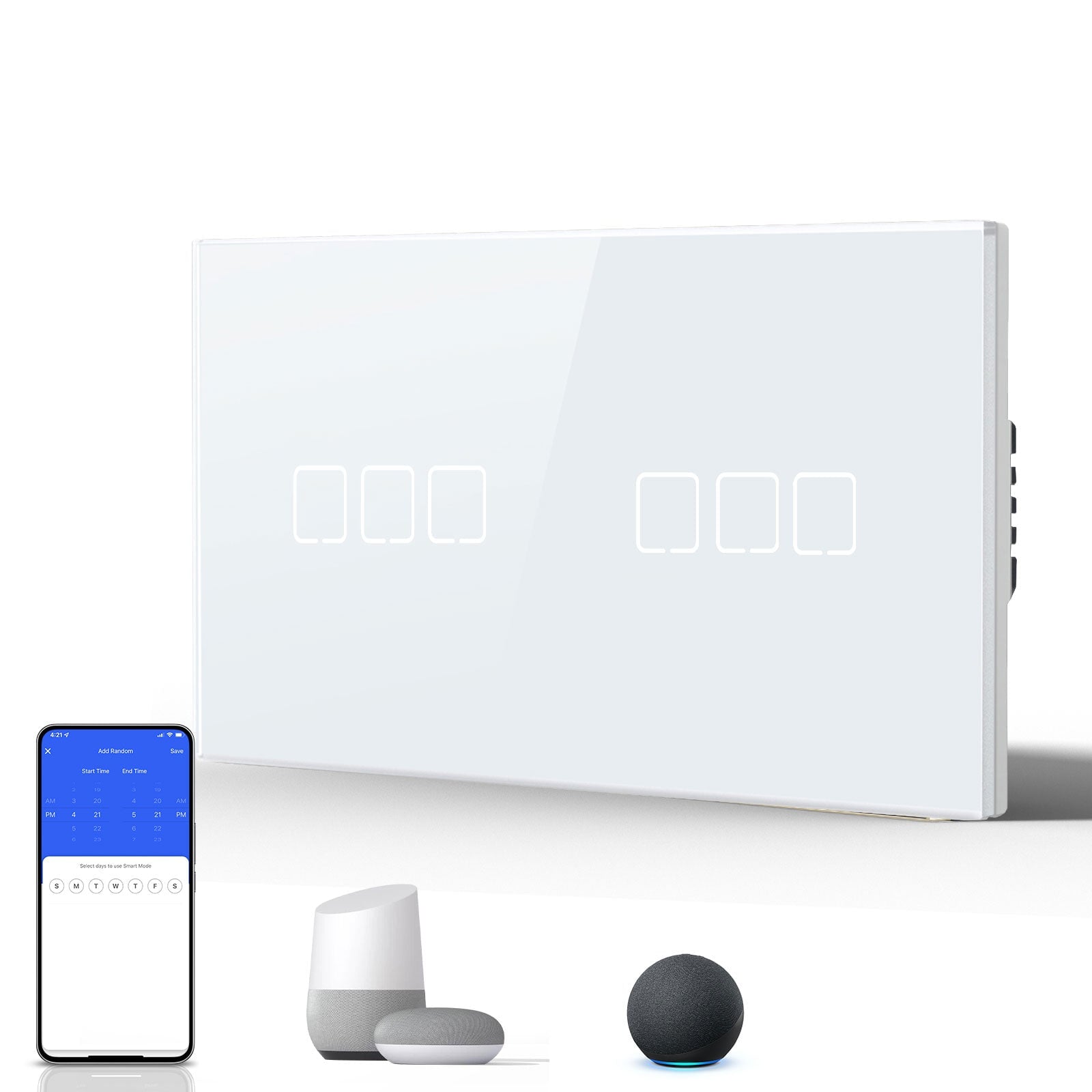 Echo Serie Smart Wifi Light Switch (With Neutral) Double Light Switch For Home Glass Panel Light Switches Bseedswitch White 3 Gang 