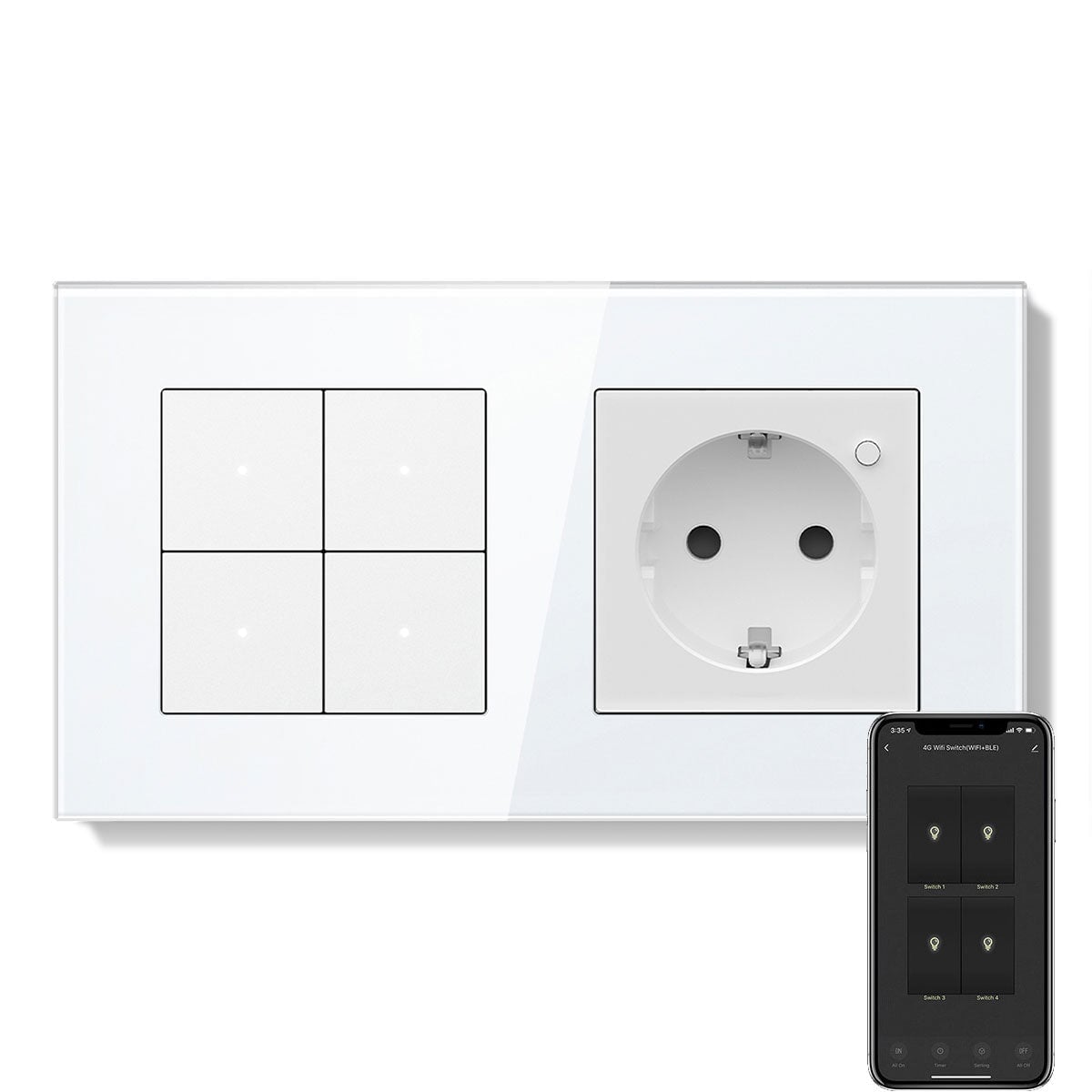 Echo Series Smart Wifi Light Switch With Smart Wifi EU Single Socket 157mm Neutral Line Required Power Outlets & Sockets Bseedswitch White 4 Gang 