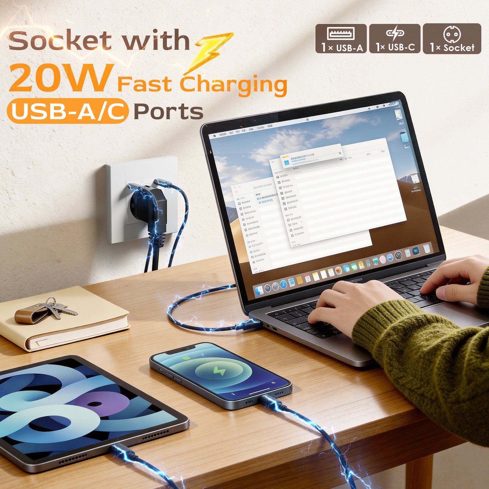 BSEED EU sockets with 20W Double Type-C Interface Outlet Wall Socket Plastic Panel Power Outlets & Sockets Bseedswitch 