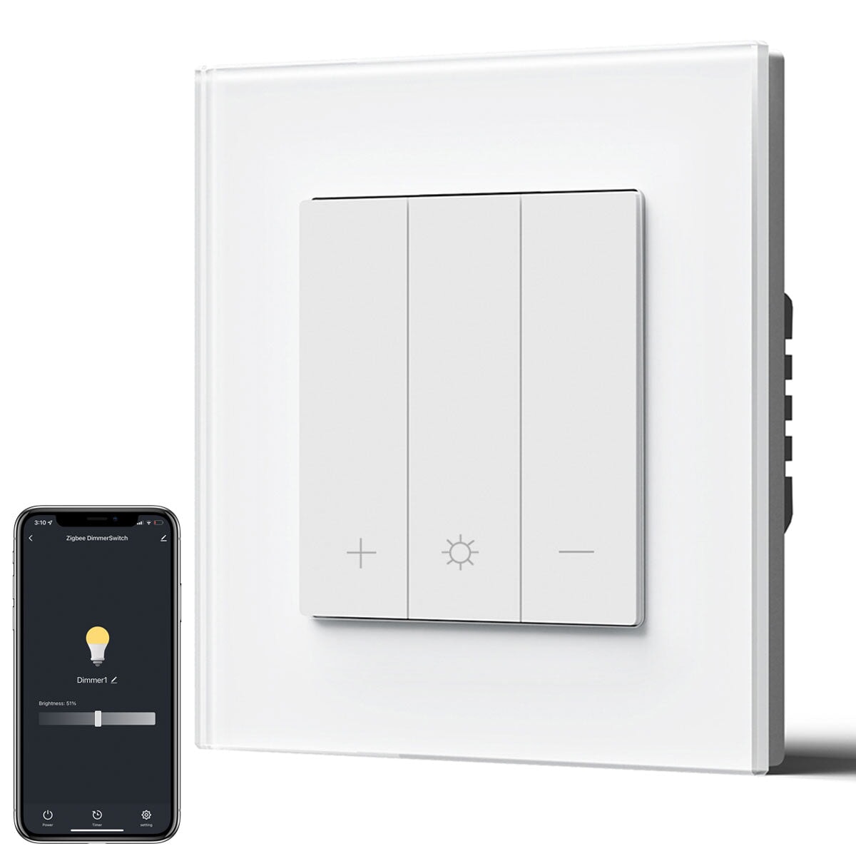 Bseed Echo Smart Zigbee Light Dimmer Switch 1 Gang Wireless Wifi For Smart Home Supports dual control Wall Plates & Covers Bseedswitch White 