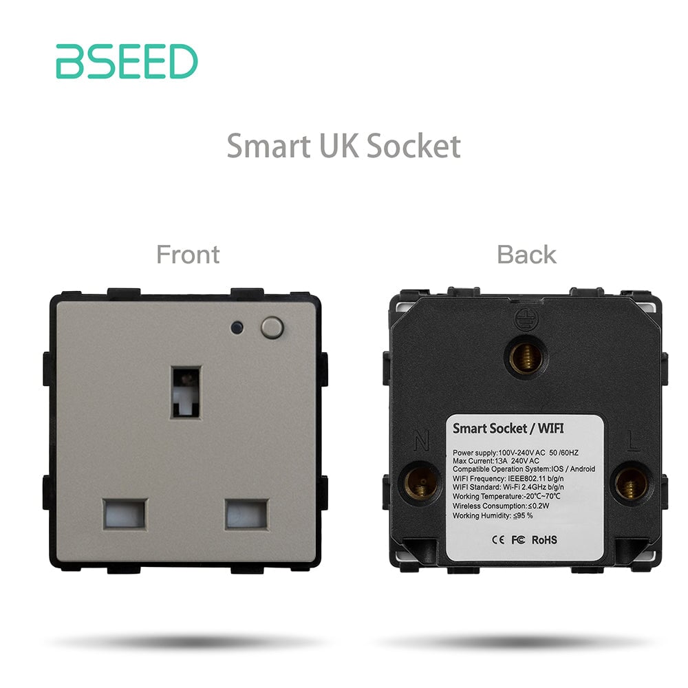 Bseed EU UK Russia Standard Plastic Socket Button Switch Function Key DIY Home Improvement Wall Plates & Covers Bseedswitch Grey WiFi UK Socket Function Key 