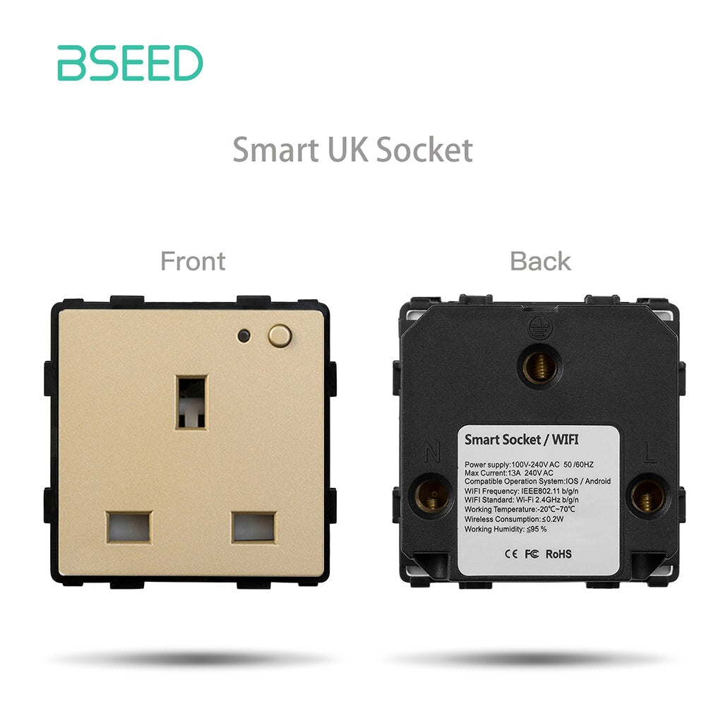 Bseed EU UK Russia Standard Plastic Socket Button Switch Function Key DIY Home Improvement Wall Plates & Covers Bseedswitch Gold WiFi UK Socket Function Key 