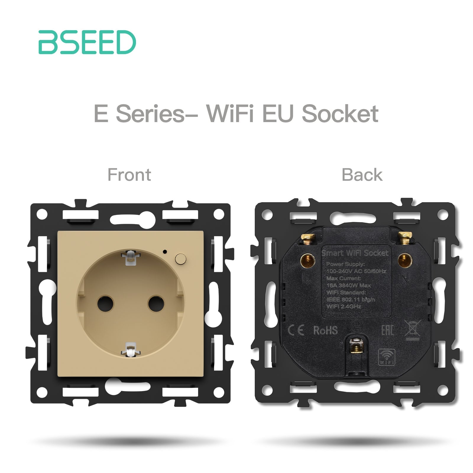 Click Series DIY Part Customized Free Combinations Smart Wifi Switch Socket Insert Gold Color Crystal Glass Panel Light Switches Bseedswitch Wifi EU Socket 