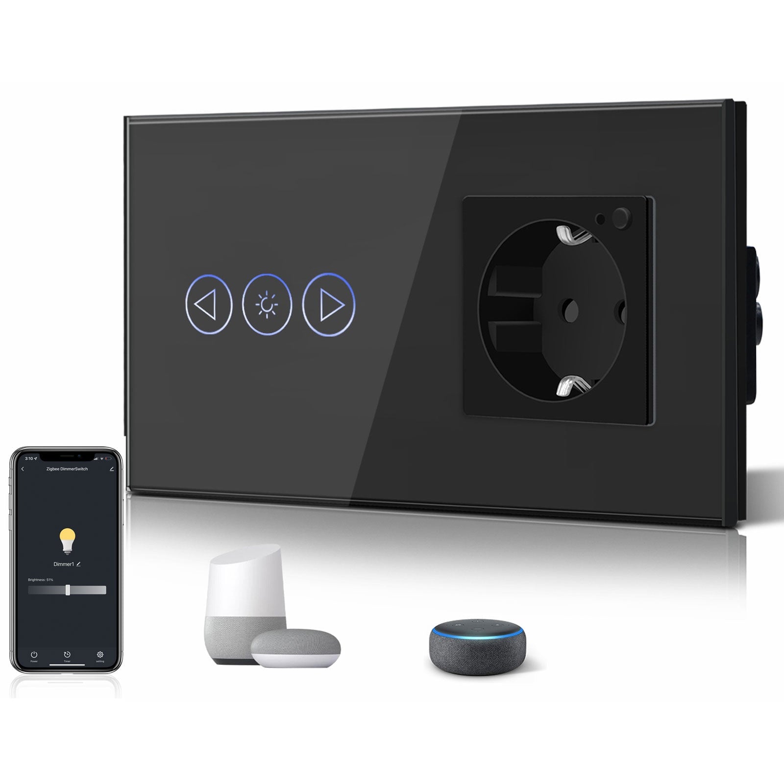 Bseed Smart WiFi Dimmer Switch With WiFi Socket Power Outlets & Sockets Bseedswitch Black 