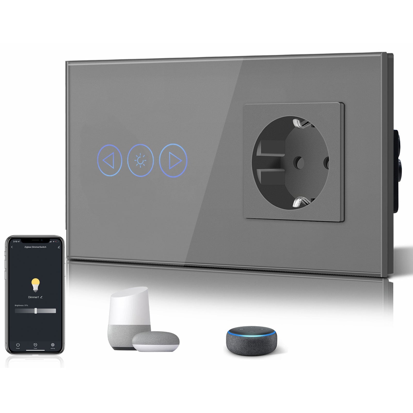 Bseed Smart WiFi Dimmer Switch With WiFi Socket Power Outlets & Sockets Bseedswitch Grey 