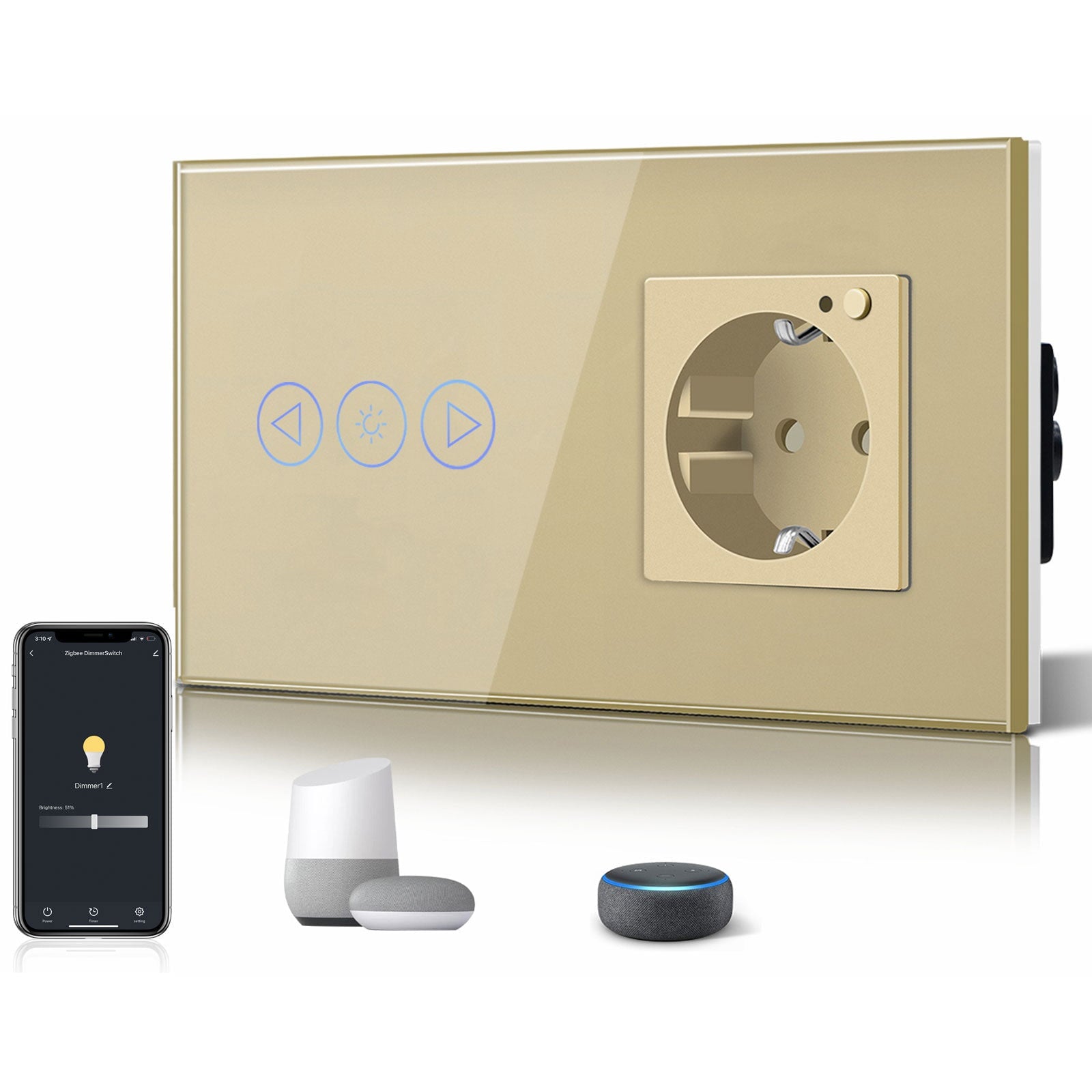 Bseed Smart WiFi Dimmer Switch With WiFi Socket Power Outlets & Sockets Bseedswitch Gold 