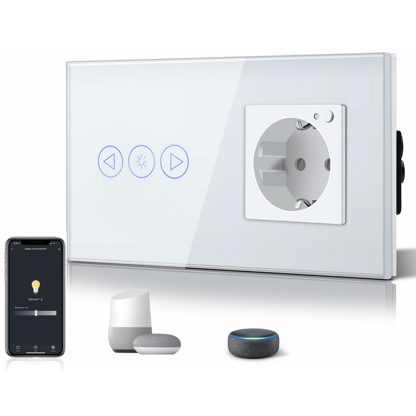 Bseed Smart WiFi Dimmer Switch With WiFi Socket Power Outlets & Sockets Bseedswitch White 