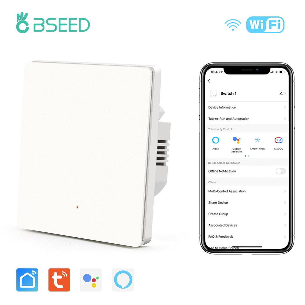 BSEED WiFi Automatic Rebound Smart Wall Light Switches Neutral Switch Bseedswitch White 1gang 
