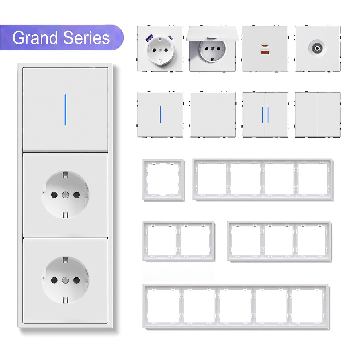 Grand Series DIY Part Customized free combinations Plastic Panels White Color Power Outlets & Sockets Bseedswitch 