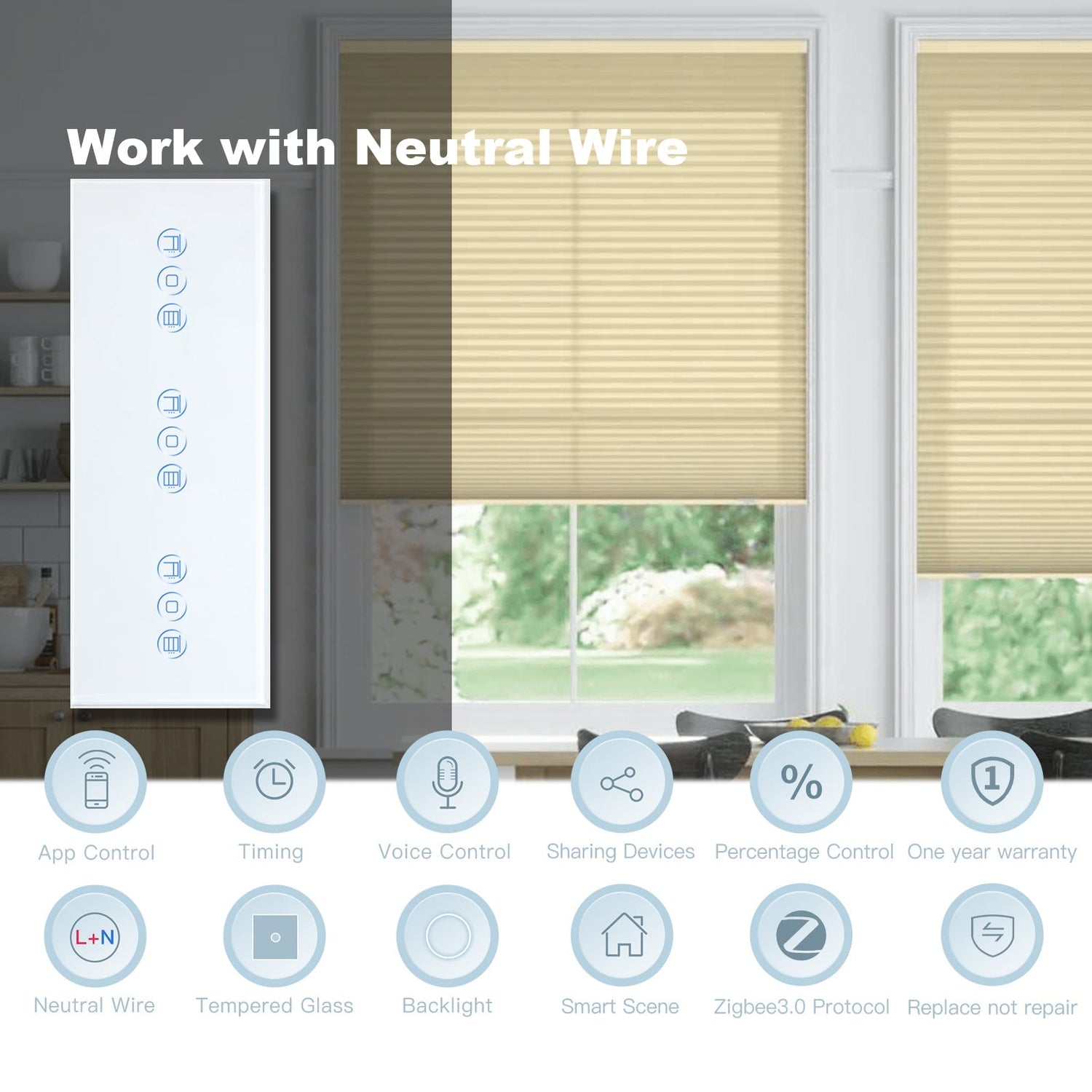BSEED Zigbee triple Shutter Switch Smart Wall Touch Switch