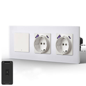 Echo Series Smart Wifi Switch With Double EU Socket with 20W usb type-c port 228mm Power Outlets & Sockets Bseedswitch White 1 Gang 