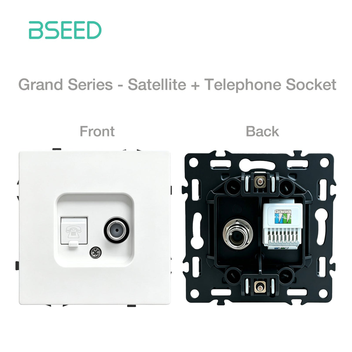 Grand Series DIY Part Customized free combinations Plastic Panels White Color Power Outlets & Sockets Bseedswitch Satellite with Telephone Socket 