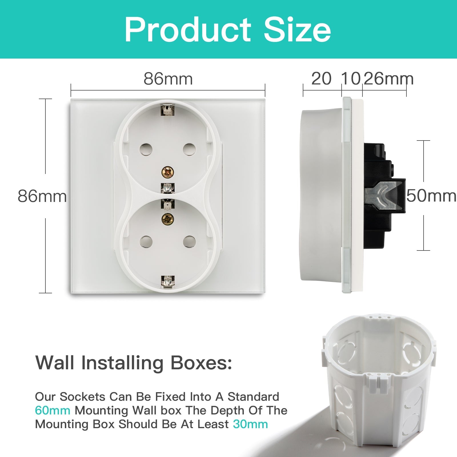 Socket Outlet B.tech BSEED EU Double Sockets Power Wall Outlet Home Wall Power Sockets Glas ...