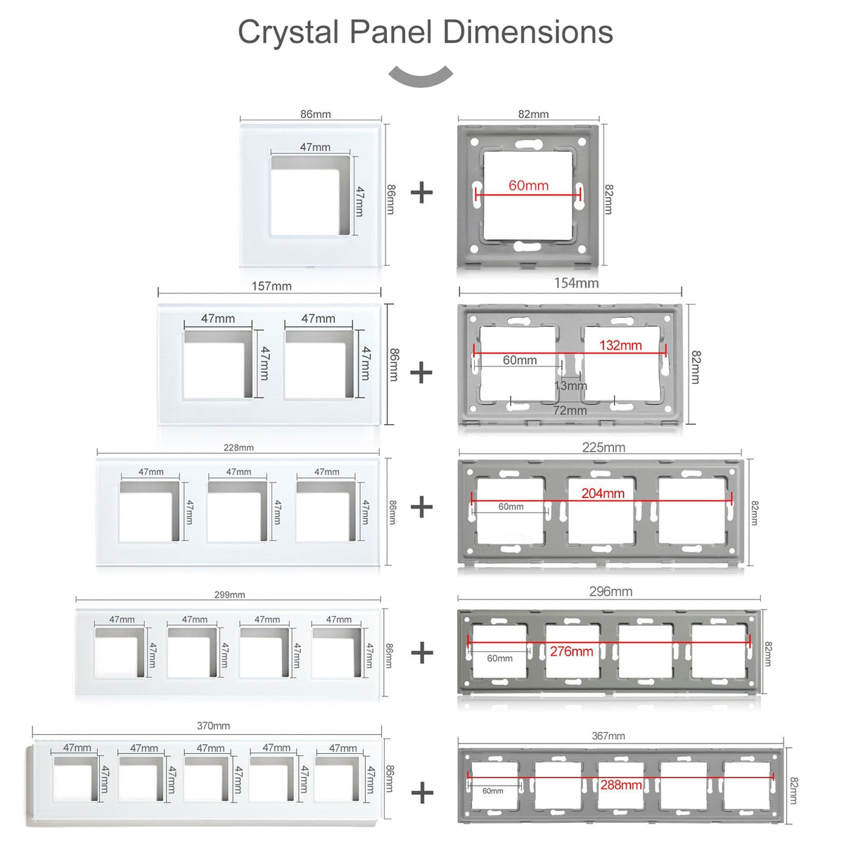 Pièces de rechange pour interrupteur et prise Bseed, mécanisme mural, combinaison libre DIY, cadres en verre cristal, prises électriques couleur blanche Bseedswitch 