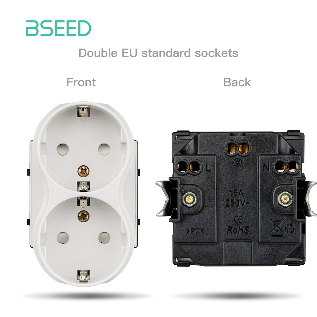 BSEED EU/FR Standard double Wall Socket Function Key without panel DIY part Power Outlets & Sockets Bseedswitch White EU 