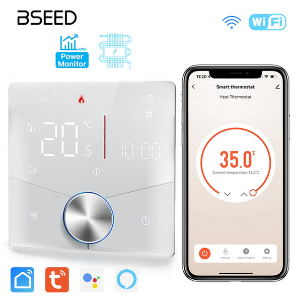 BSEED WiFi Touch LED integrated Screen With knob Floor Heating Room Thermostat Controller Thermostats Bseedswitch White Electric With metering 