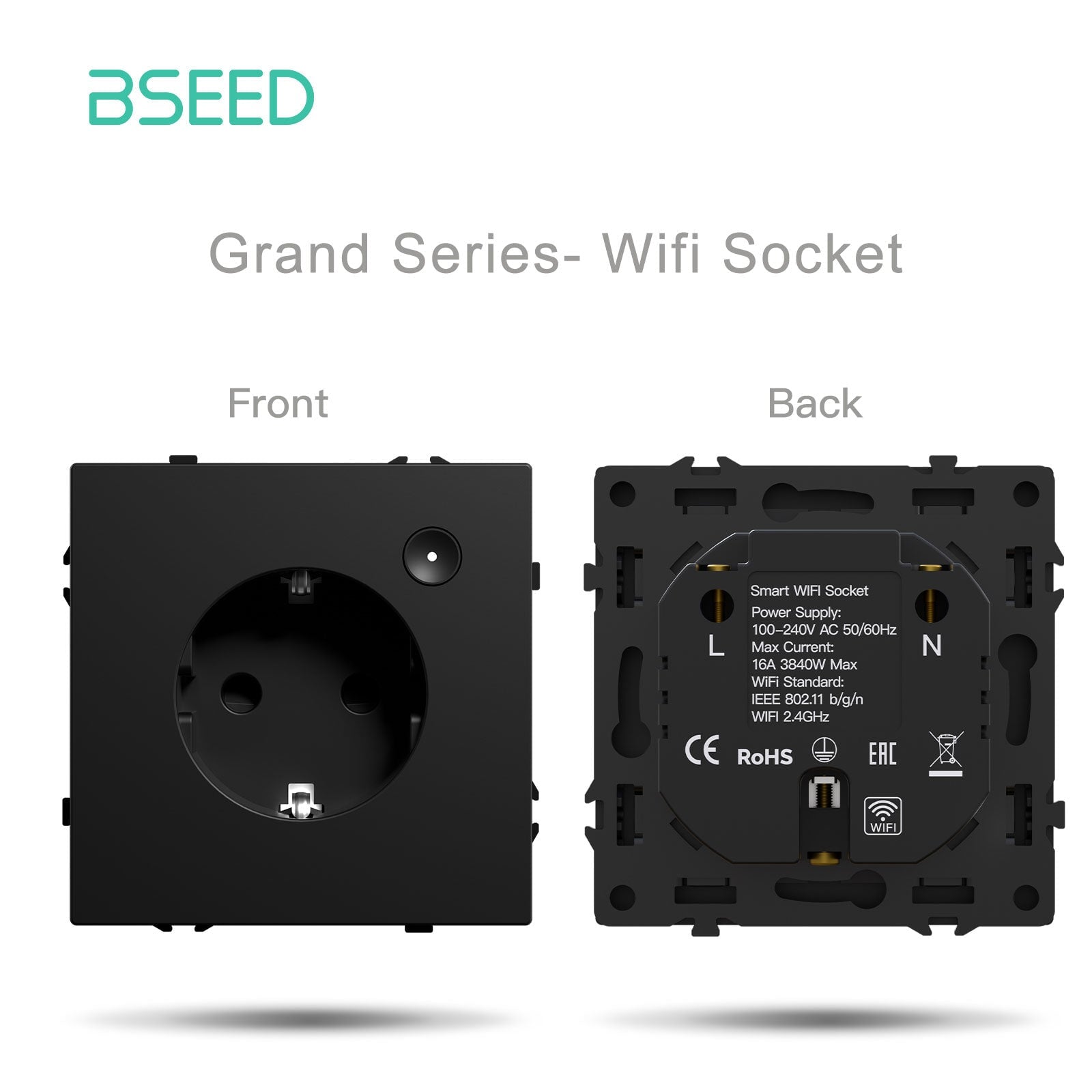 Grand Series DIY Part Customized free combinations Plastic Panels Black Color Power Outlets & Sockets Bseedswitch Wifi Eu Socket 