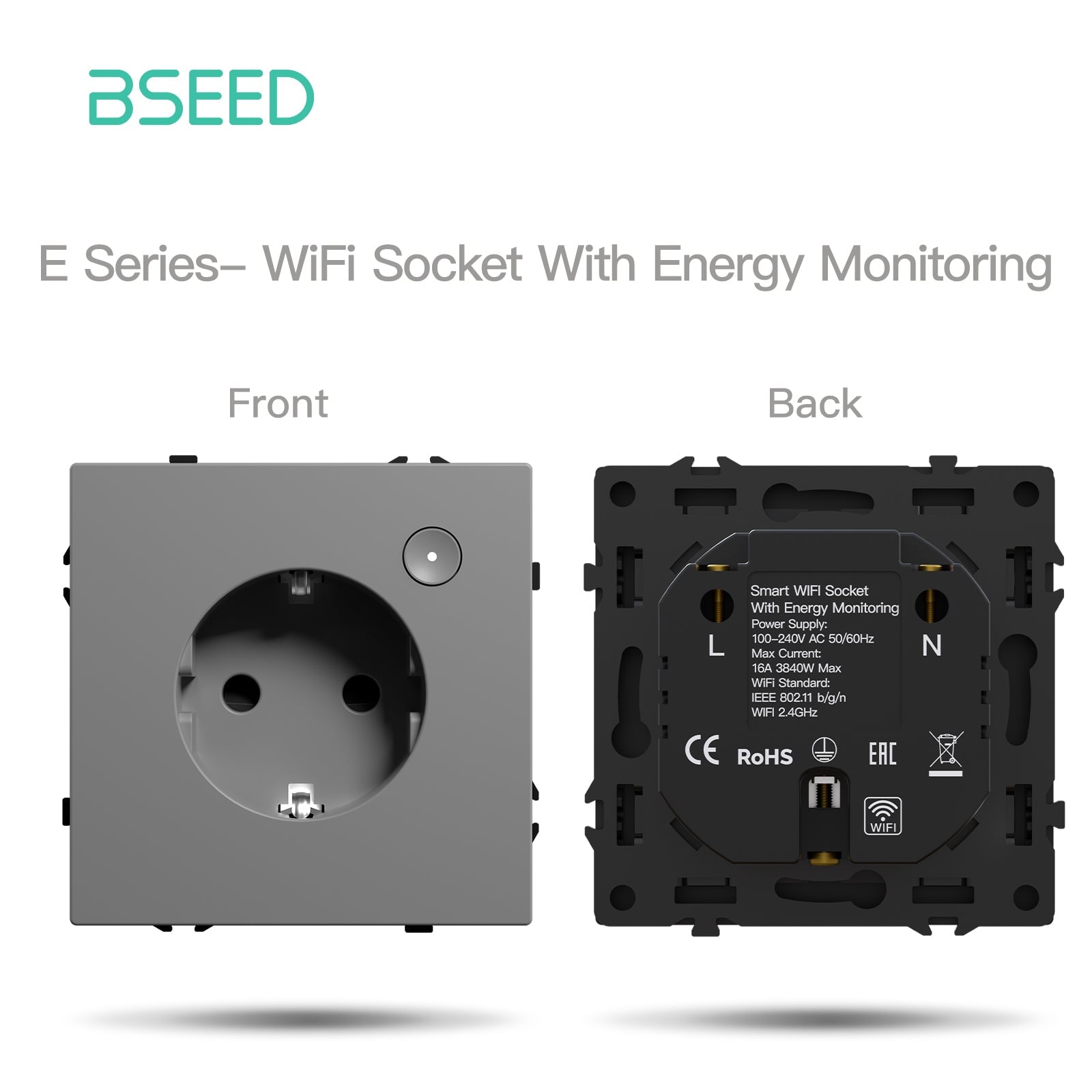 Grand Series DIY Part Customized free combinations Plastic Panels Grey Color Power Outlets & Sockets Bseedswitch Wifi Eu Socket with monitoring 