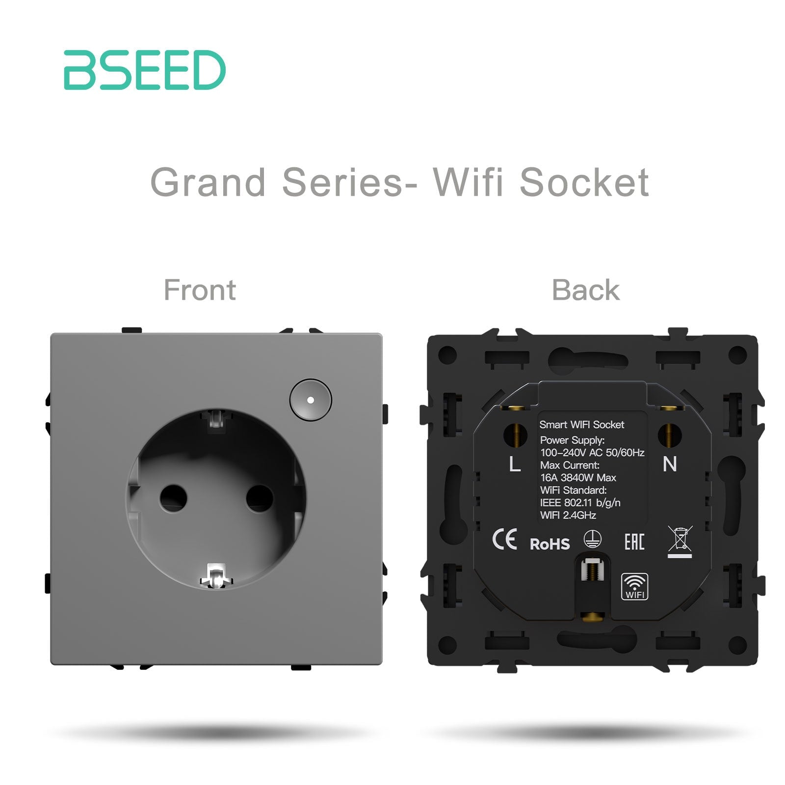 Grand Series DIY Part Customized free combinations Plastic Panels Grey Color Power Outlets & Sockets Bseedswitch Wifi Eu Socket 