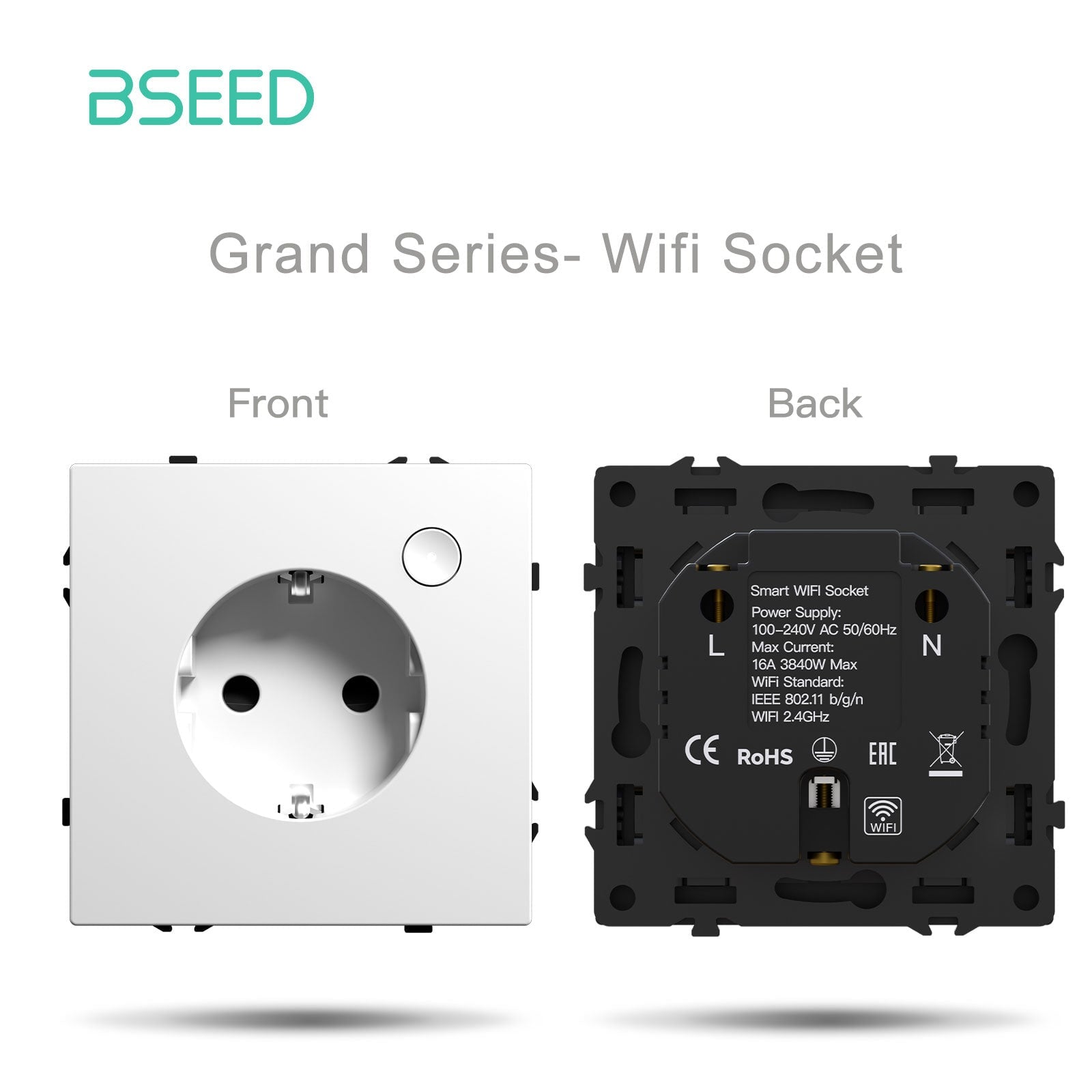 Grand Series DIY Part Customized free combinations Plastic Panels White Color Power Outlets & Sockets Bseedswitch WiFi Eu socket 