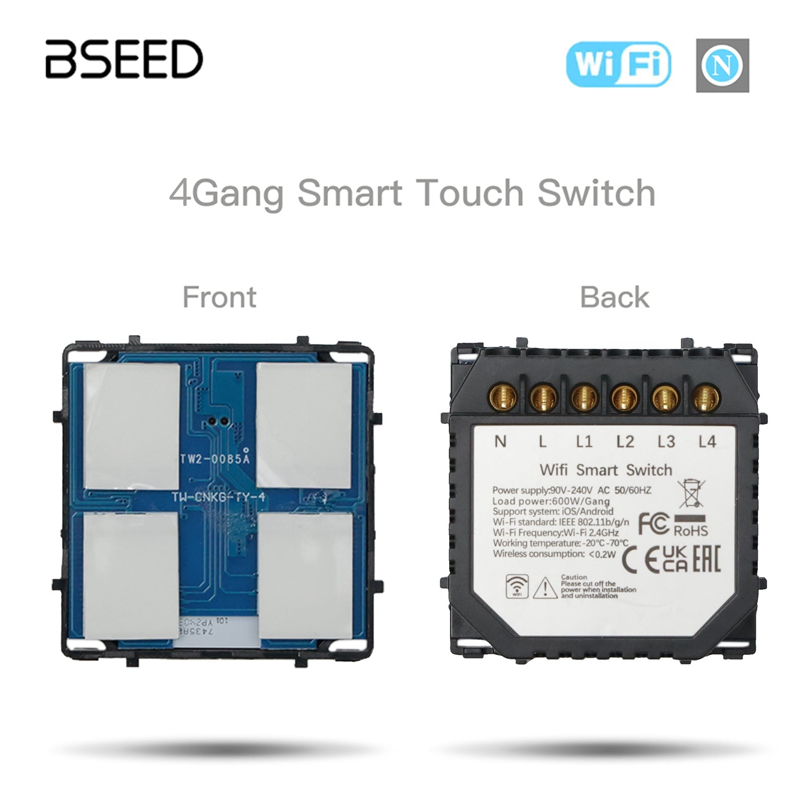 Bseed Crystal Glass Frame Smart Switch Socket Frame USB RJ45 Socket TV Satellite Wall Plug Function Parts DIY Free Combination Grey Color socket Bseedswitch Wifi 4 Gang Switch with Neutral line 