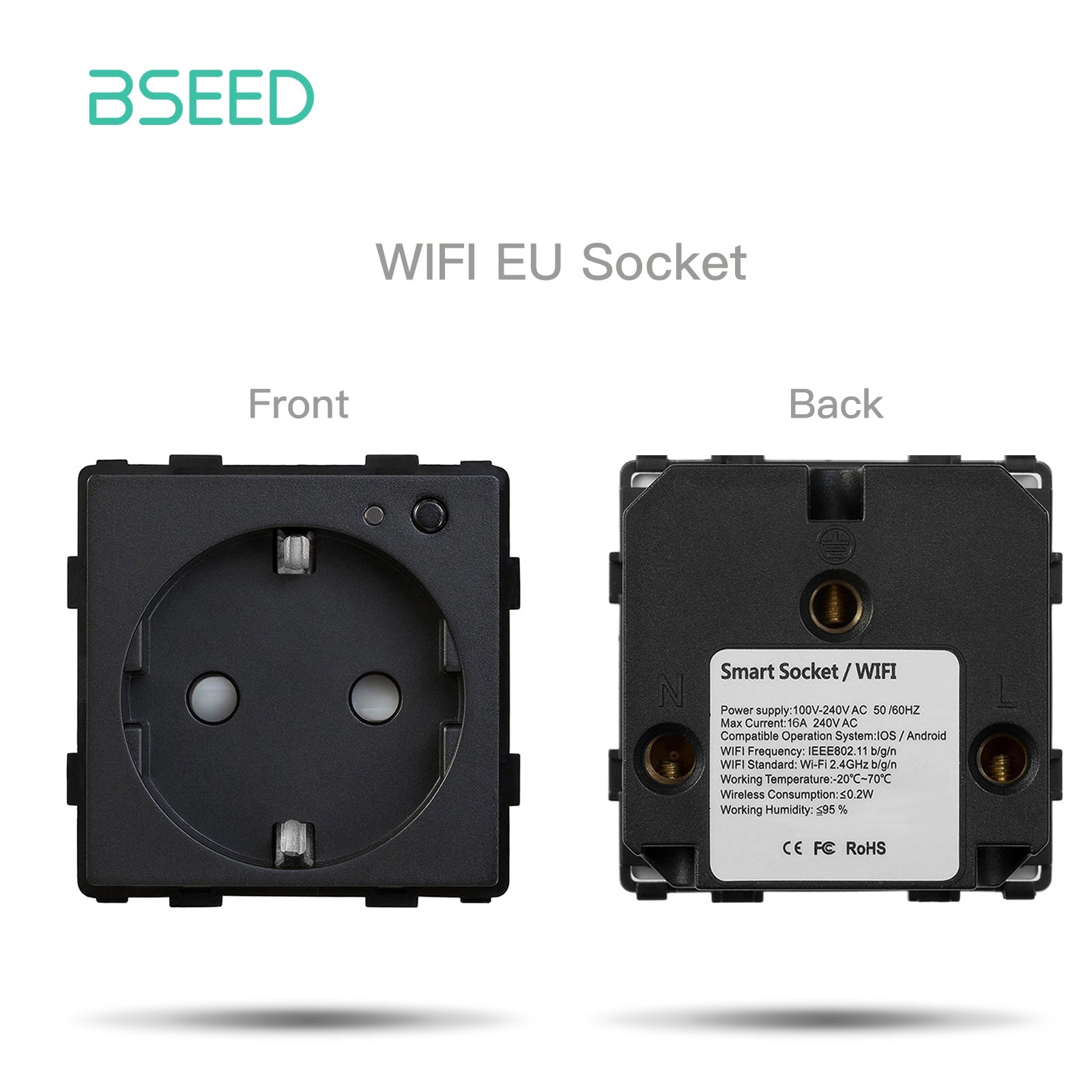 Bseed EU UK Russia Standard Plastic Socket Button Switch Function Key DIY Home Improvement Wall Plates & Covers Bseedswitch Black WiFi EU Socket Function Key 
