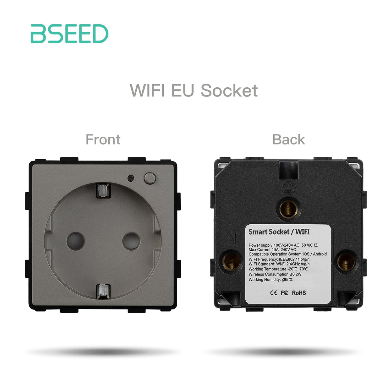 Bseed EU UK Russie Standard Prise en plastique Bouton Interrupteur Touche de fonction DIY Amélioration de l'habitat Plaques murales et couvercles Bseedswitch Gris WiFi EU Prise Touche de fonction 